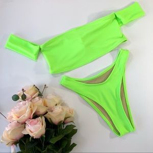 Lime green bikini with sleeves cheeky